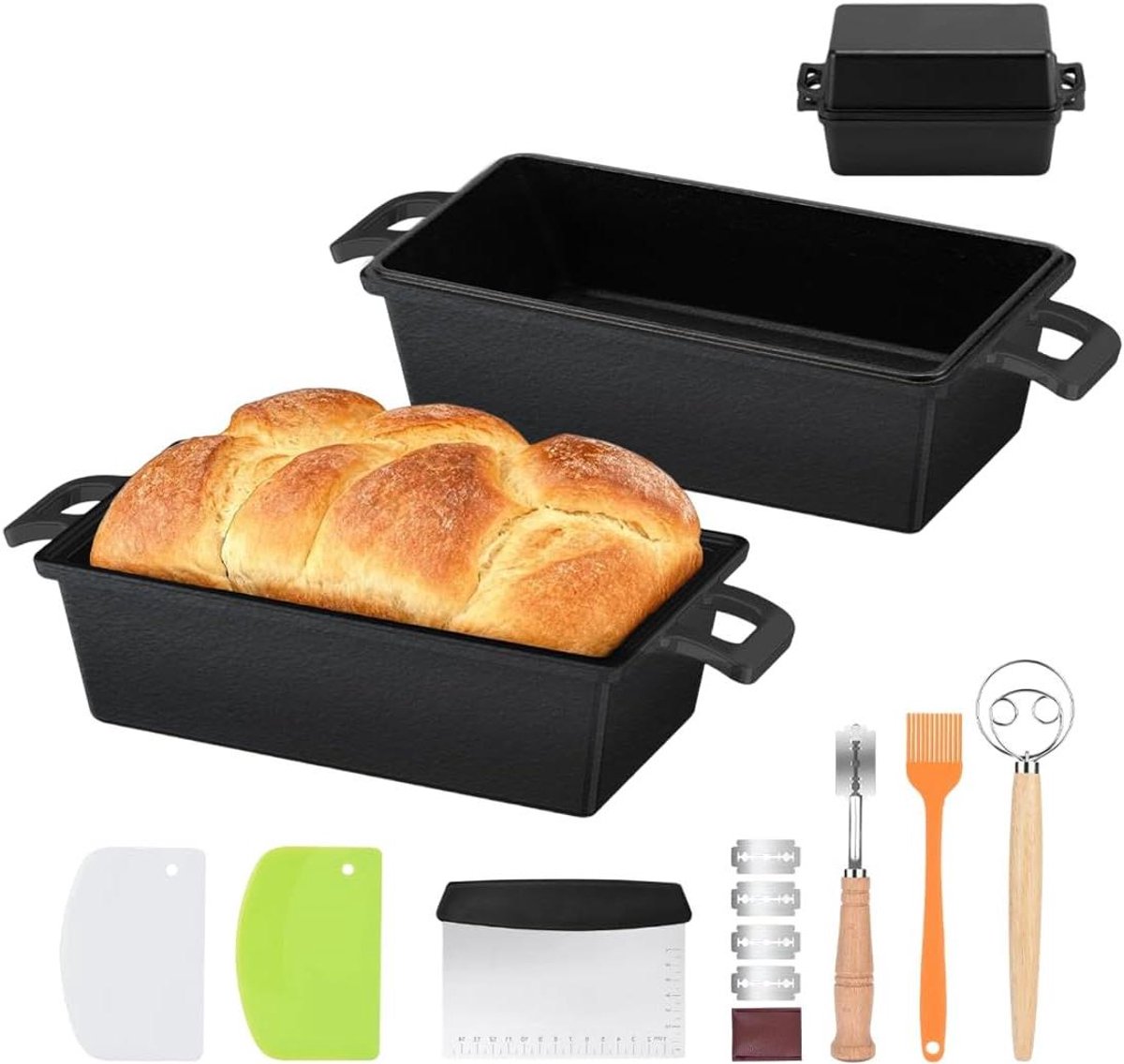 Broodvorm met deksel - Gietijzeren bakplaat - Brood bakken - 2-in-1 functie - 45 liter - Zwart