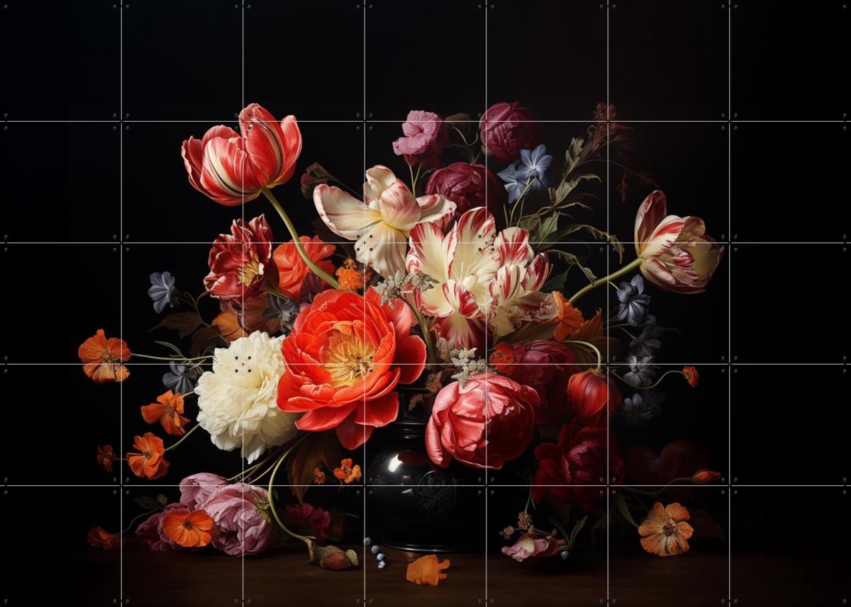 IXXI Bloemstuk op Vaas, Margriet Hulsker - 140 x 100 cm - Gratis ophangtool - Grote wanddecoratie en posters - Klassiek, Woonkamer, Eetkamer, Wilde