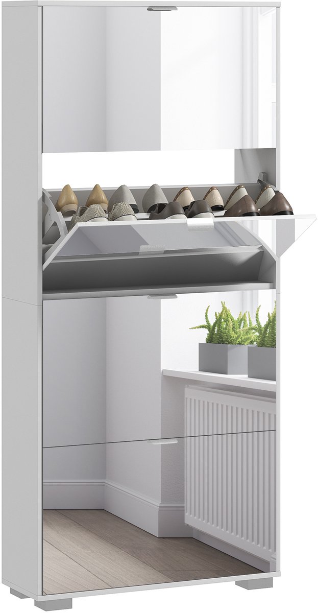 HOMCOM neerklapbare schoenenkast - Spaanplaat - 76x26x168cm - Wit