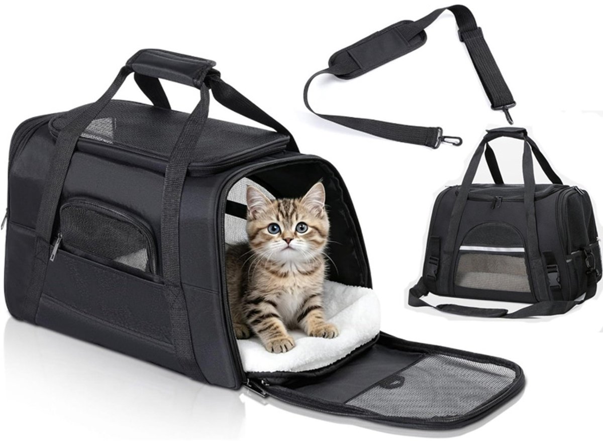 KZQ Draagbare reismand voor honden en katten, opvouwbaar en lichtgewicht, zachte ademende tas met schouderriem en gewatteerde bodem, geschikt voor kleinere huisdieren, afmetingen 44 x 11 x 25 cm
