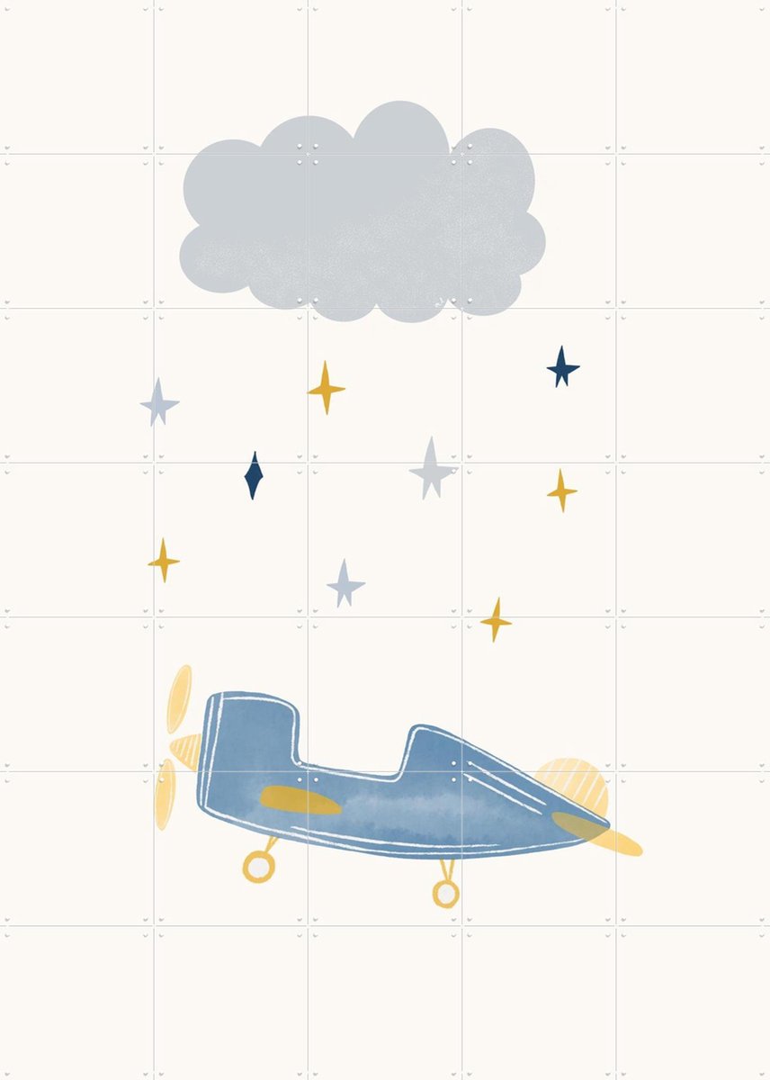 IXXI Cloud Airplane, Menina Lisboa & Various - 100 x 140 cm - Gratis ophangtool - Grote wanddecoratie en posters - Illustraties, Cartoonesk, Speels