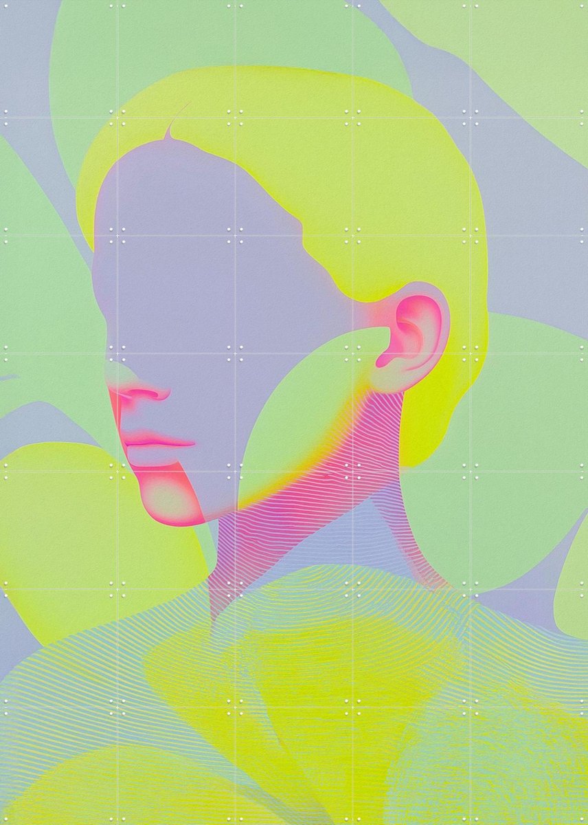 IXXI Neonpastel Portret - Una, Artclaud - 100 x 140 cm - Gratis ophangtool - Grote wanddecoratie en posters - Abstract, Digitale Kunst, Kleurrijk