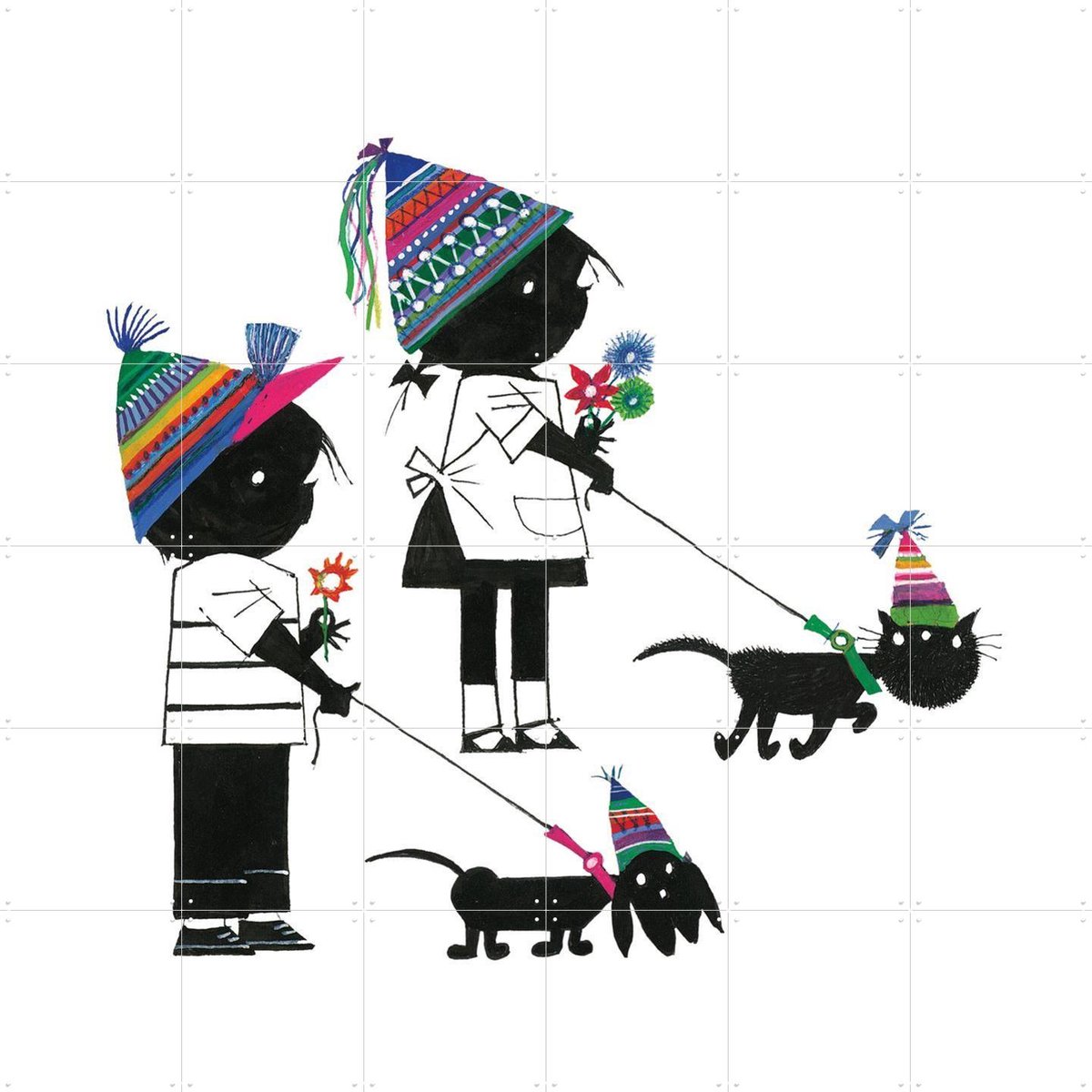 IXXI Feesthoedjes, Fiep Westendorp - 120 x 120 cm - Gratis ophangtool - Grote wanddecoratie en posters - Tekeningen, Speels, Kinderkamer, Kinderen