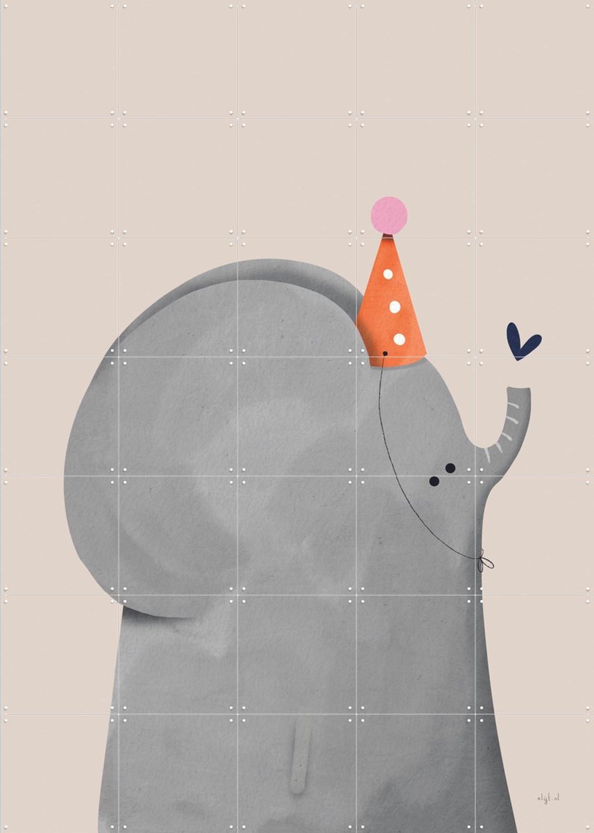 IXXI Feest Olifant, Alijt - 100 x 140 cm - Gratis ophangtool - Grote wanddecoratie en posters - Illustraties, Speels, Cartoonesk, Babykamer, Dieren