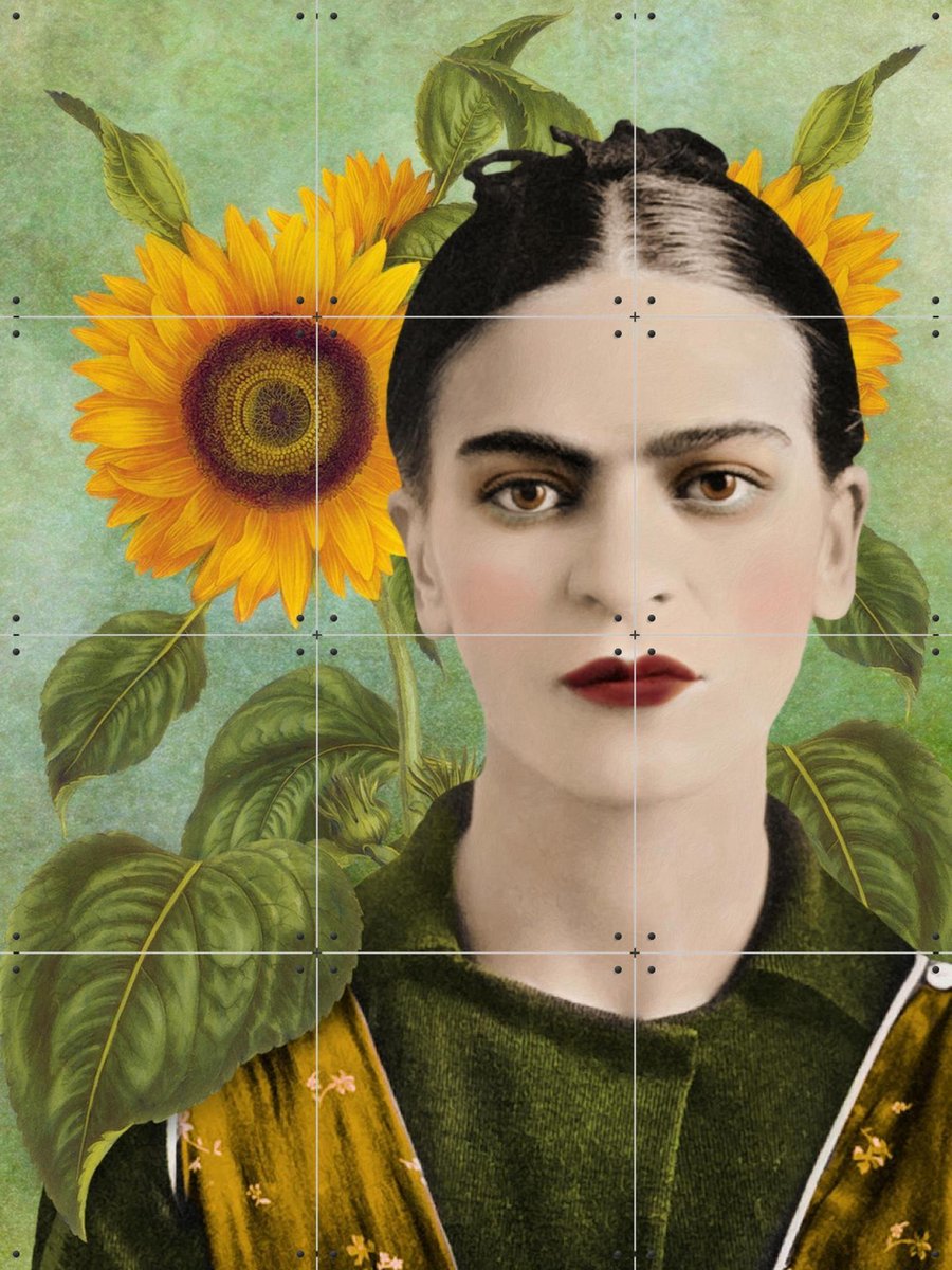 IXXI Frida - The Sunflower Edition, Marja van den Hurk - 60 x 80 cm - Gratis ophangtool - Grote wanddecoratie en posters - Vintage, Collage