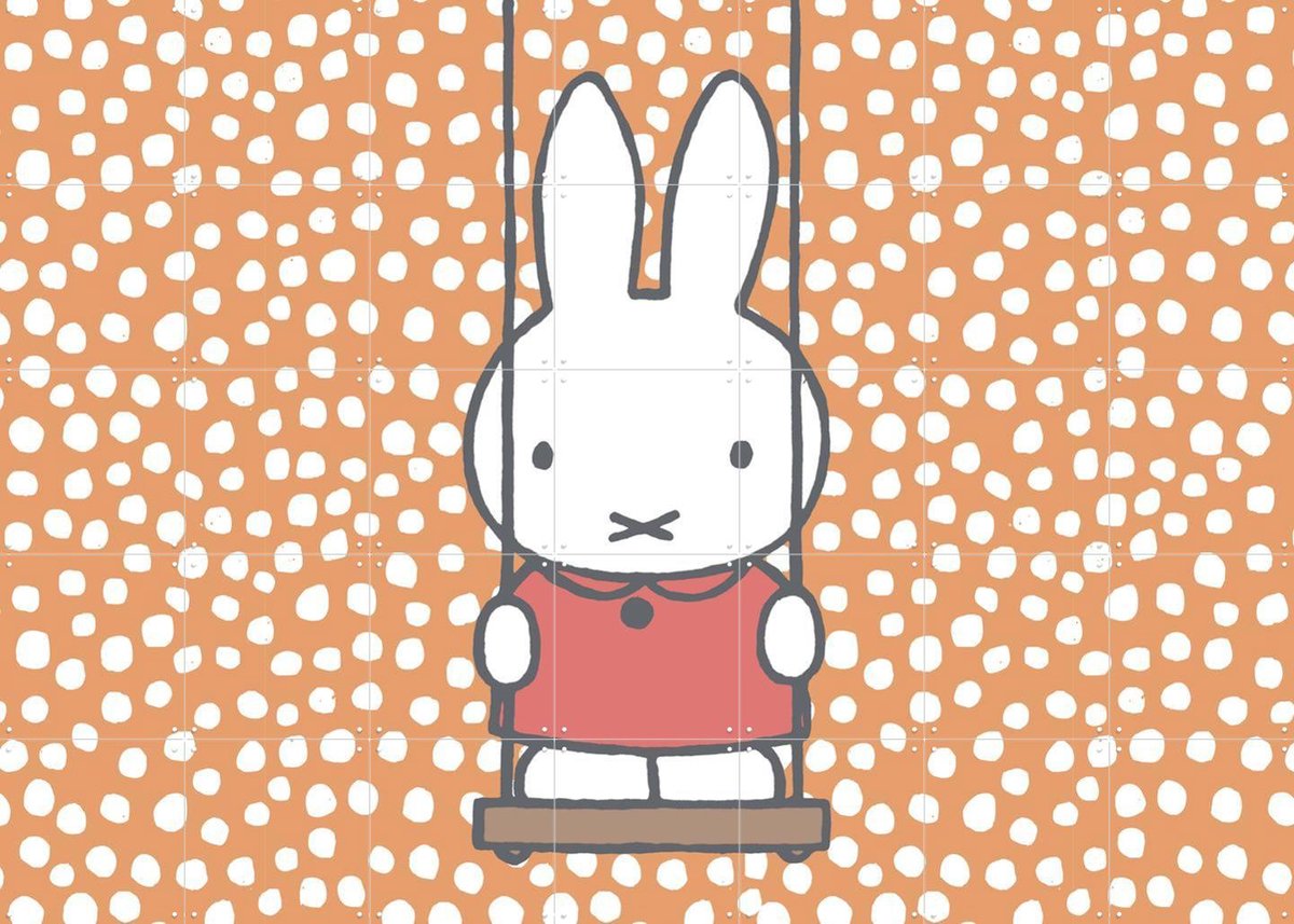 IXXI Nijntje Oranje Patroon, Nijntje - 140 x 100 cm - Gratis ophangtool - Grote wanddecoratie en posters - Cartoonesk, Fantasierijk, Babykamer