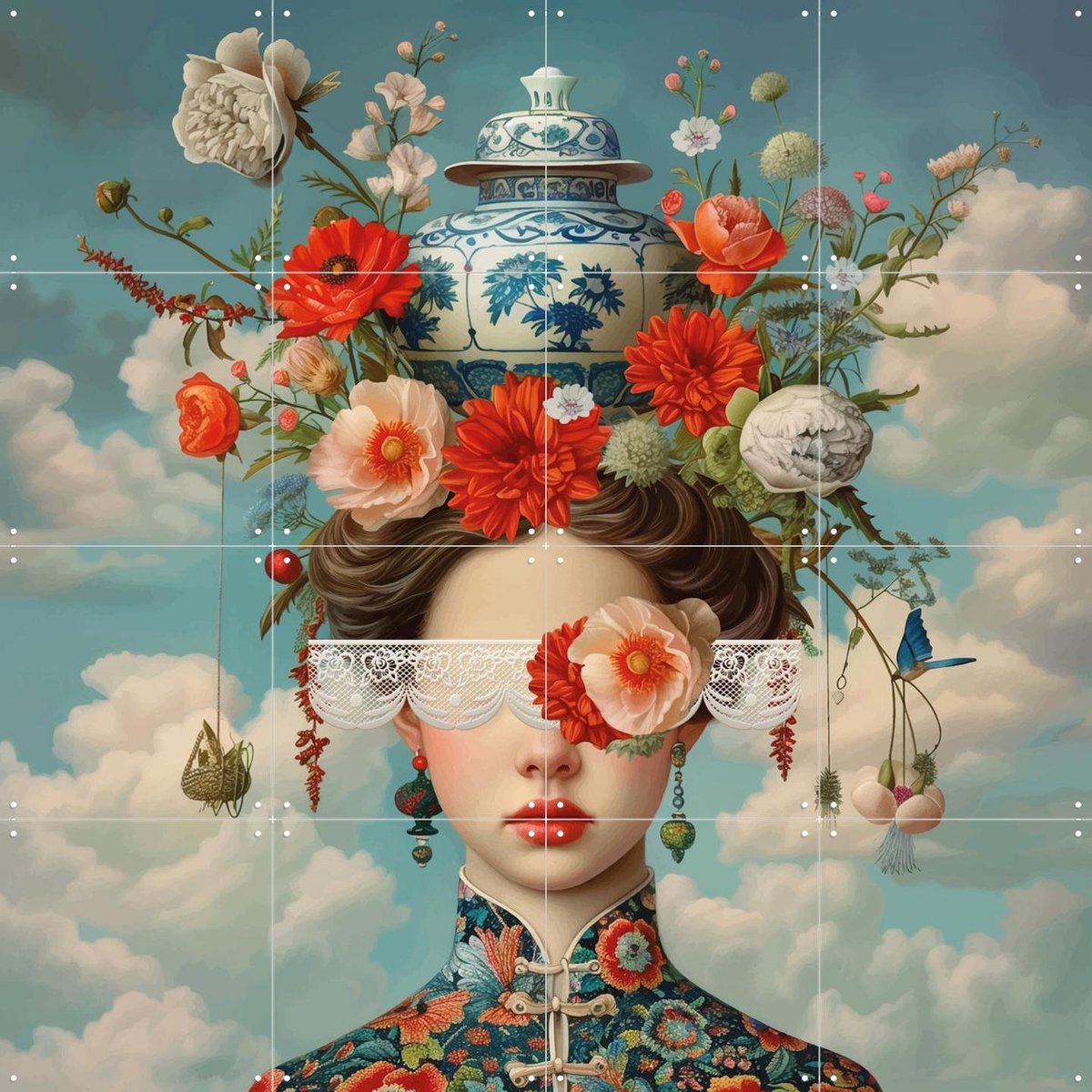 IXXI Flower Parade, Mirjam Duizendstra - 80 x 80 cm - Gratis ophangtool - Grote wanddecoratie en posters - Decoratieve kunsten, Surrealisme, Modern