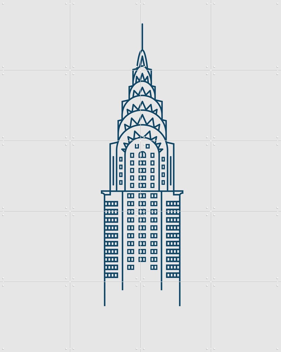 IXXI Cryslerbuilding, Nieki van Diepen & Kunst in Kaart - 80 x 100 cm - Gratis ophangtool - Grote wanddecoratie en posters - Line art, Geometrische
