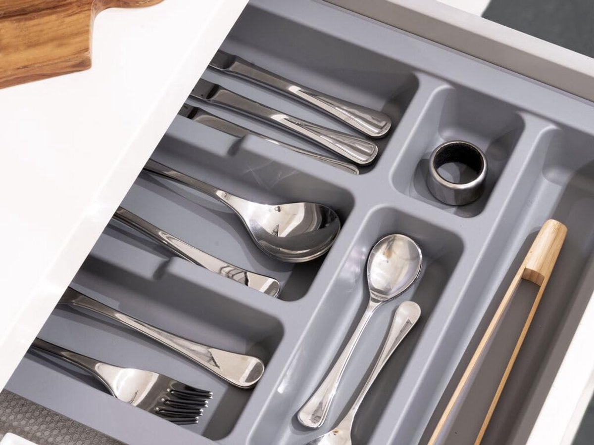 SnelShoppen - Verstelbare Besteklade - Bestekhouder voor Keuken - Organiser voor Lades - Bestekverdelers - Duurzaam Kunststof (Bestekhouder 90, Antrac