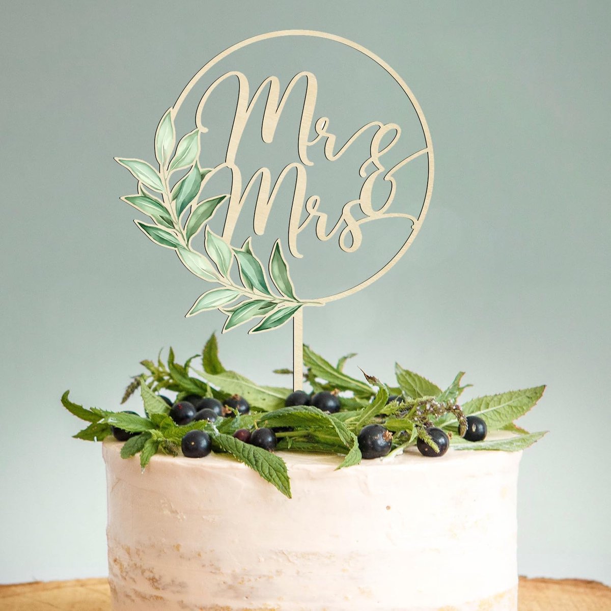Cake Topper, Houten Mr and Mrs Taarttopper voor Bruiloft, Jubileum en Verloving, Taartdecoratie (Stijl 5)