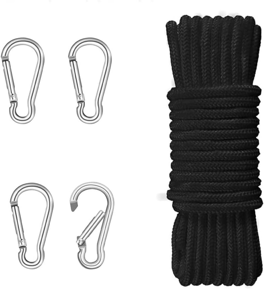 20 m nylon vlaggentouw voor thuis en buiten, vlaggenmast, accessoires, touwen (wit), vlaggenmasttouw, weerbestendig, met 4 karabijnhaken, voor haken, vlaggenmast, zeilboot, tuin, camping