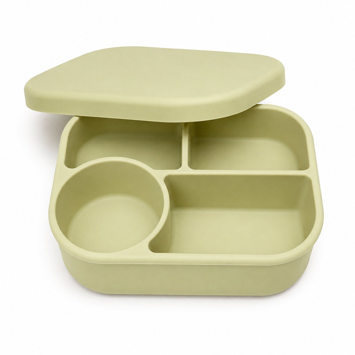VHV Lunchbox - Siliconen Bento Lunchbox met 4 Vakken - Geschikt voor Magnetron, Koelkast en Vriezer - 19,5 x 14,5 x 6 cm - Voor School, Werk en Onderweg - Frisgroen
