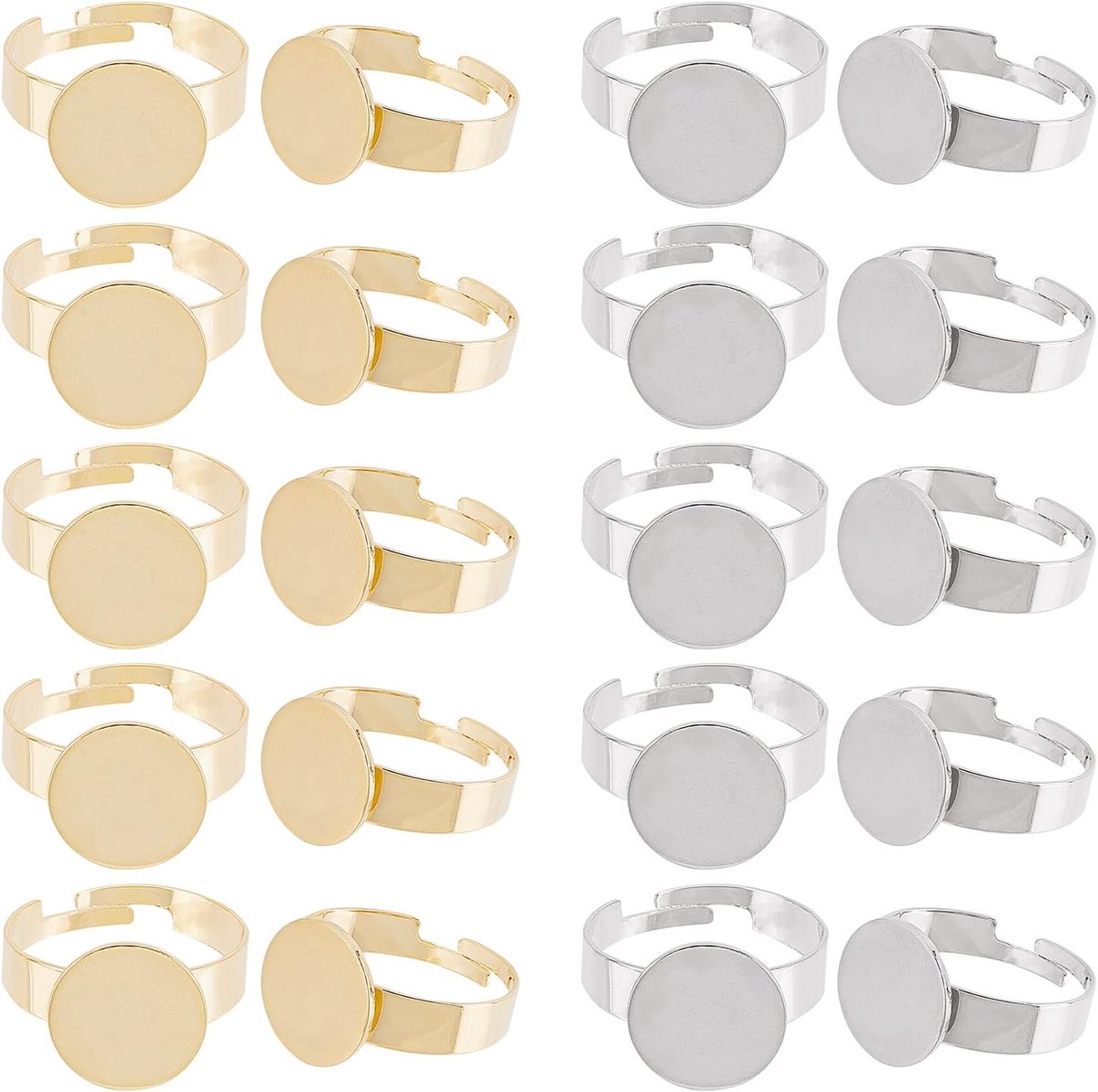 20Pcs 2 Kleuren 12 Mm Vinger ring Verstelbare 304 Rvs Cabochon Componenten Voor Sieraden Maken