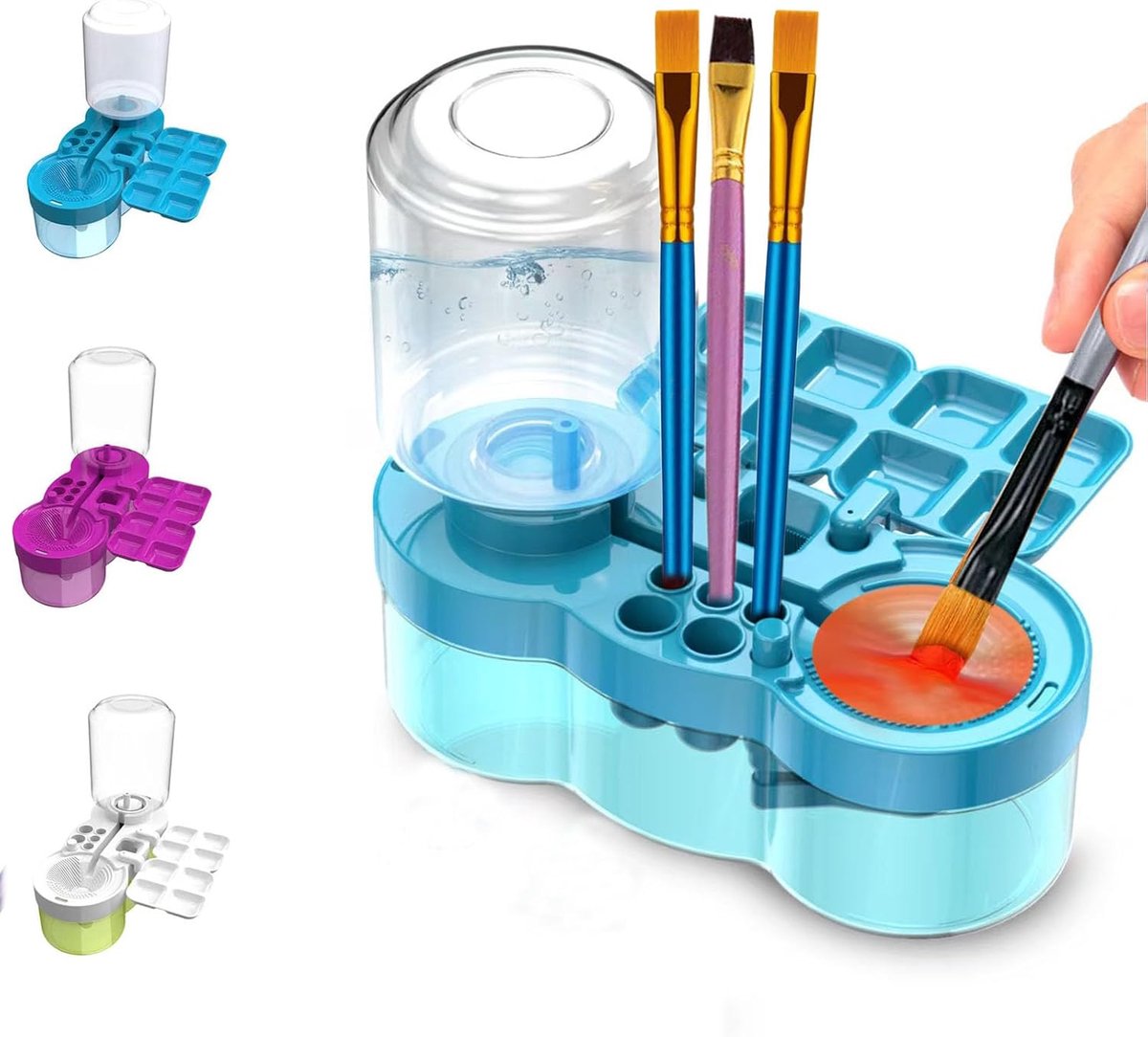 Ulisem - Penselenreiniger met Watercirculatie – Verfkwasten Reiniger met Waterdispenser, Penselenhouder & Palet – Kwastenwasser voor Acryl, Aquarel & Gouache – Blauw