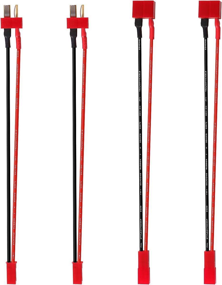 4 Stuks Deans T naar JST-Stekkeradapterkabel, JST-Stekker naar Deans T-Stekkerconnector met 15cm 20AWG Siliconenkabel, voor RC-Voertuigen en Lipo-Batterijen