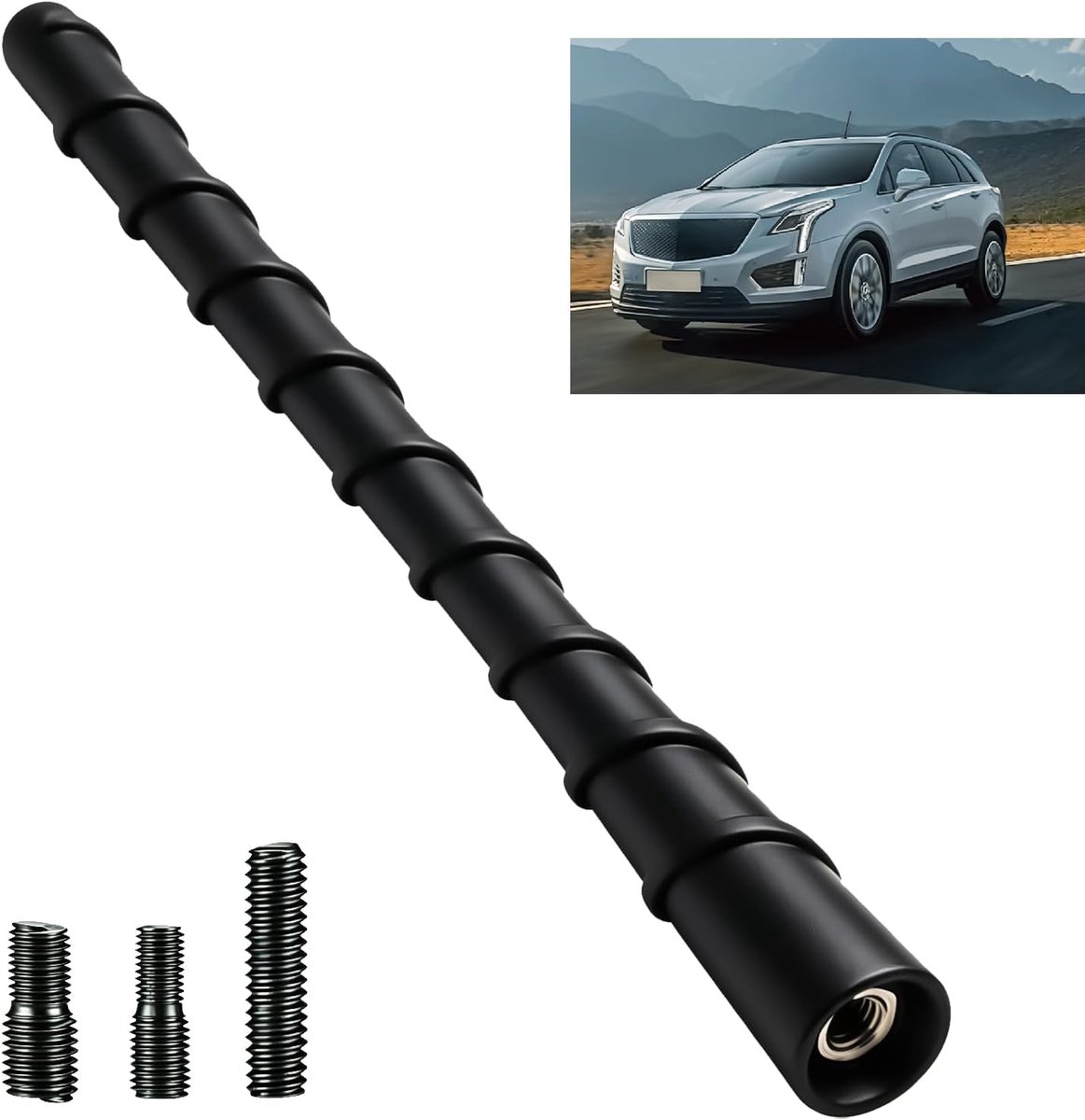 auto-radio-antenne, 17 cm, voor autoradio, AM FM-ontvangst, korte dakantenne met M5 M6 schroefdraadadapter, sportdesign, spiraalbescherming, ruisonderdrukking, vervanging voor auto, zwart