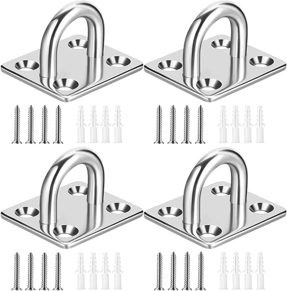 4 Stuks Heavy Duty Pad Eye Plate Staple Ring Haaklus U-vormige zeilschaduwhardware - M5 Wand Plafond Hangmat Haken Hanger voor Schommelophanging - 304 roestvrij staal