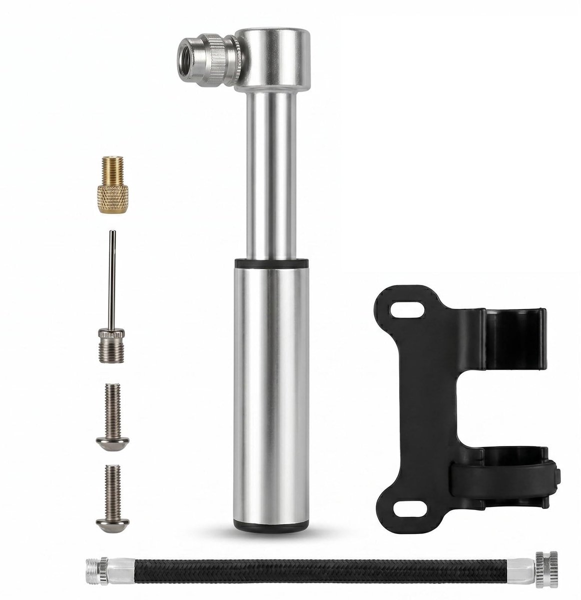Mini-fietspomp, mini-luchtpomp, minipomp fiets, hoogdruk 120 psi, krachtbesparend aluminium fietspomp met framehouder, voor racefiets, mountainbike, bal