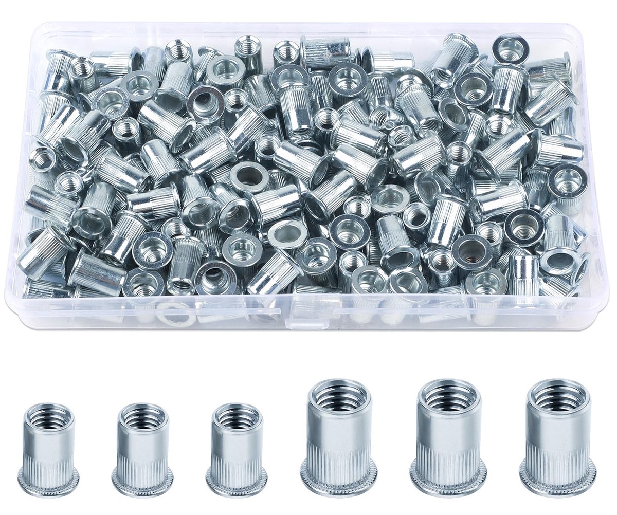 Blindklinkmoeren M6 M8, Jeboler blindklinkmoeren M8 M6 set platkop intrekmoeren schroefdraadklinknagels, verzinkt staal hulsmoer rivet nutsert schroefdraafhuls voor metalen platen buizen enz