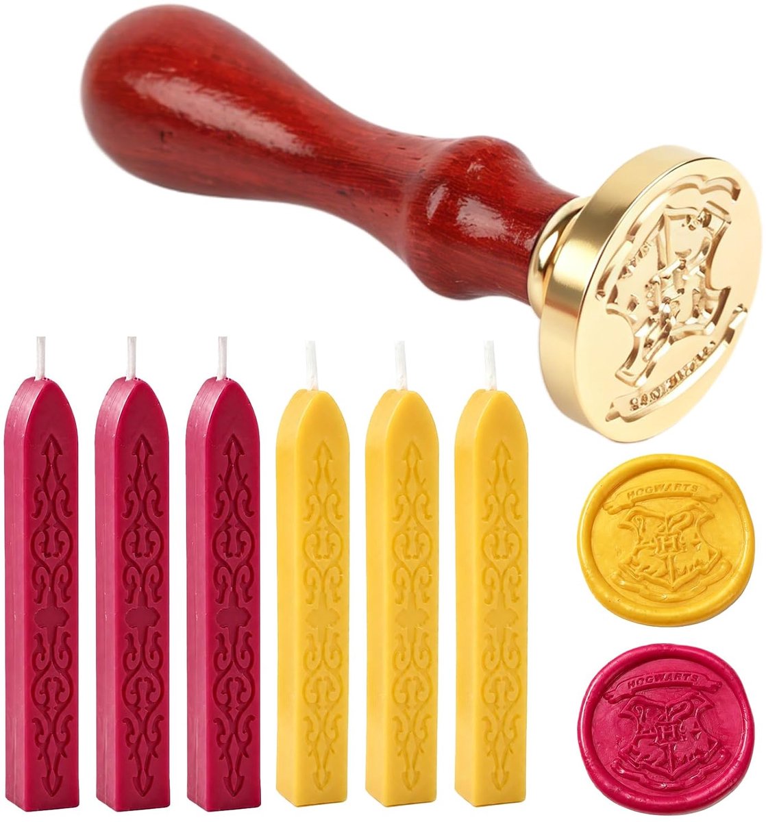 6 stuks, bordeauxrood, set met lonten en waszegelstempel, stempel, vintage wax seal stempel voor envelop, uitnodigingen, kaarten, geschenkpakket