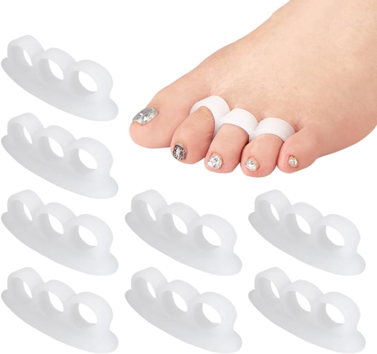 Teencorrector, siliconen teenspreider, 4 stuks, kleine teenkussen, hallux valgus corrector, wrijvingsbescherming en drukontlasting