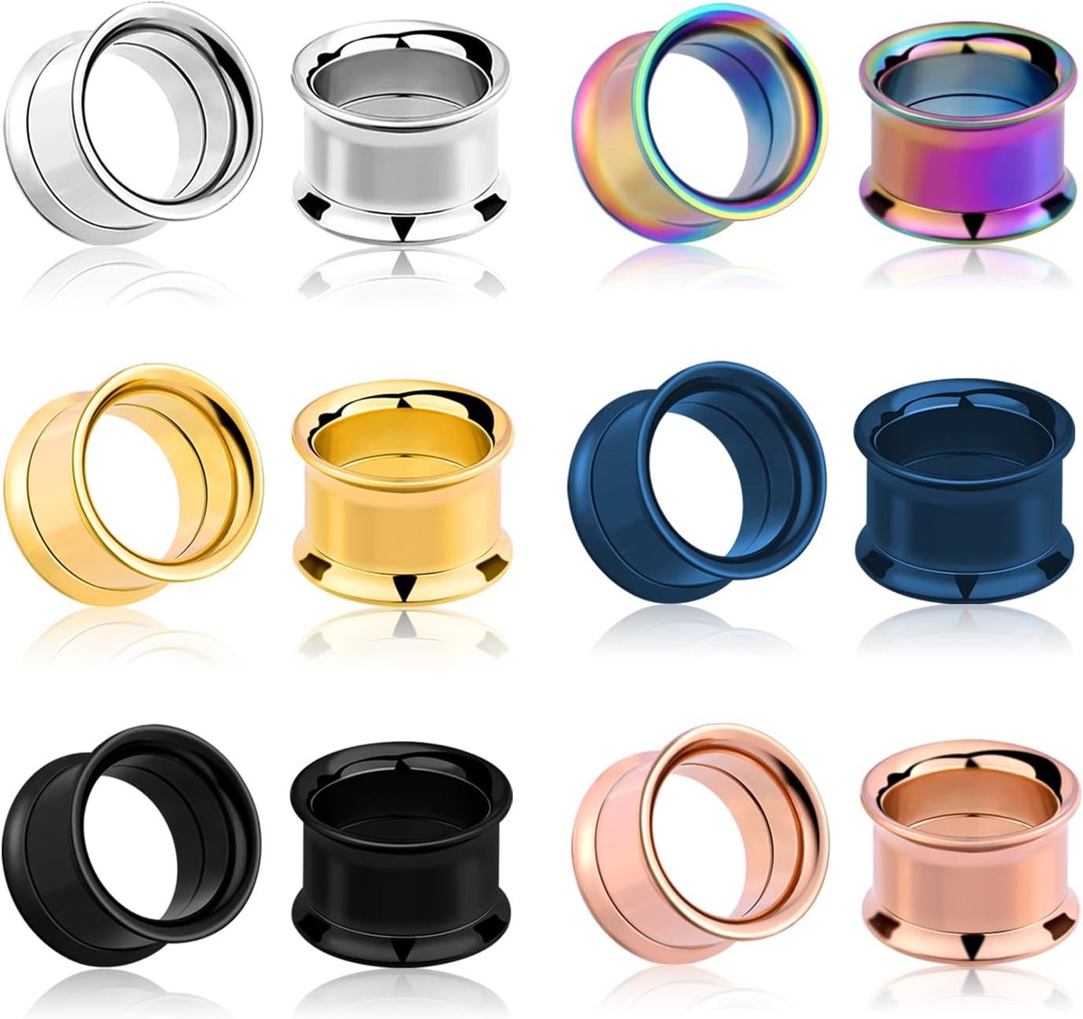 Set van 12 / 6 kleuren schroef holle roestvrij staal flesh tunnel plugs set 3-25 mm