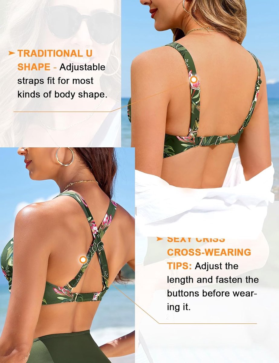 Badpak voor dames met hoge taille, tweedelig, bikiniset, push-up-bikini, gewatteerd bovendeel, verstelbare strandjurk, beachwear