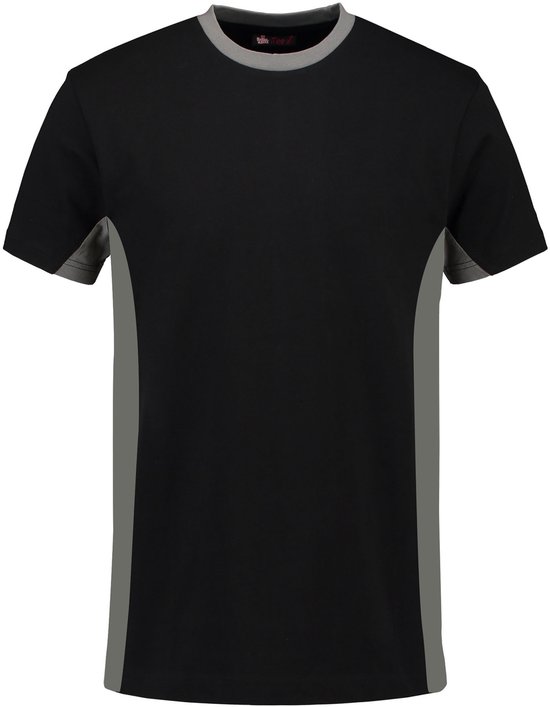 Zwart T-shirt met pearl grey zijkanten en kraag.