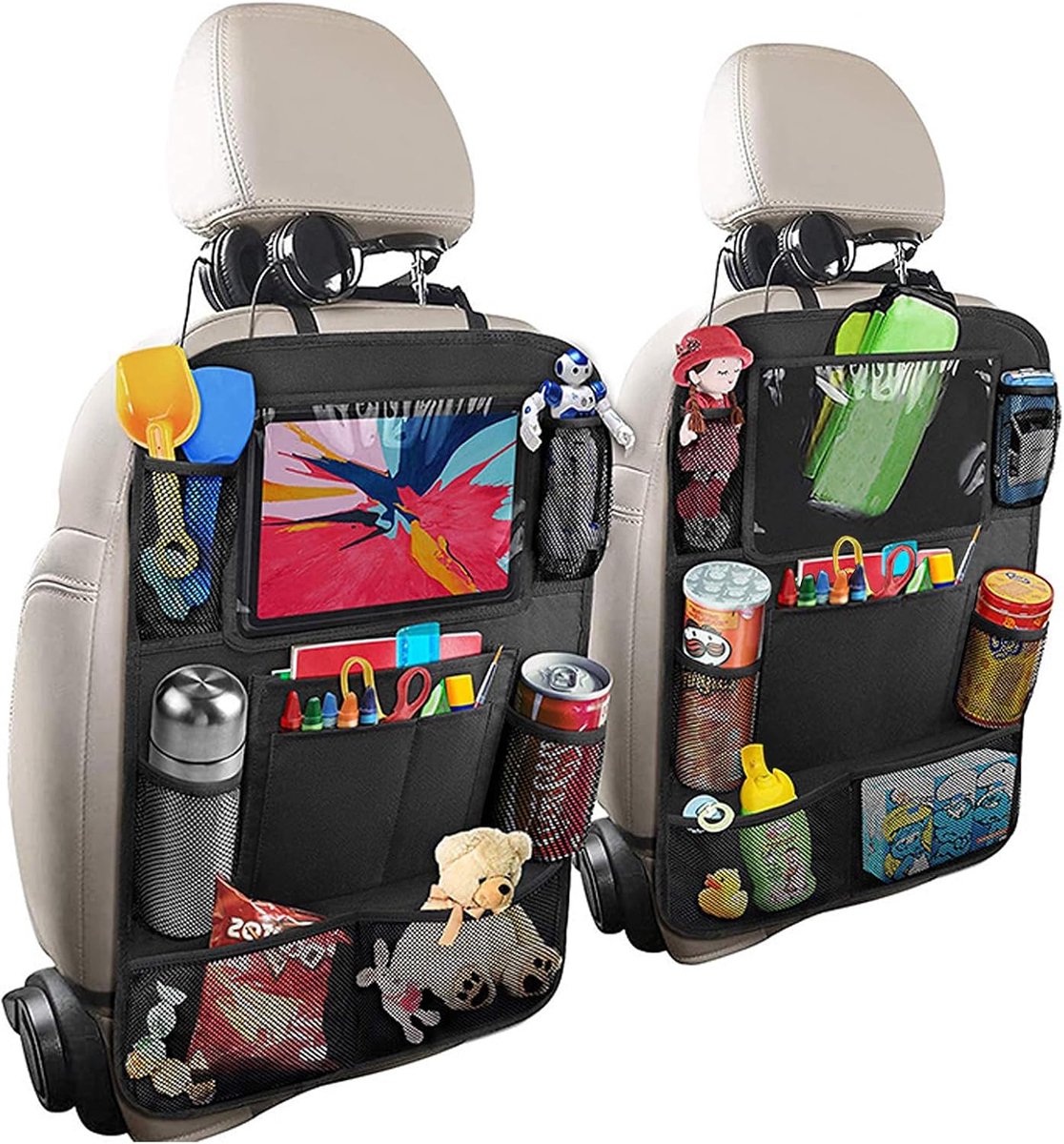Auto-organizer 2-pack - Oxford stof - zwart - ideaal voor speelgoed en snacks - ShopVlot