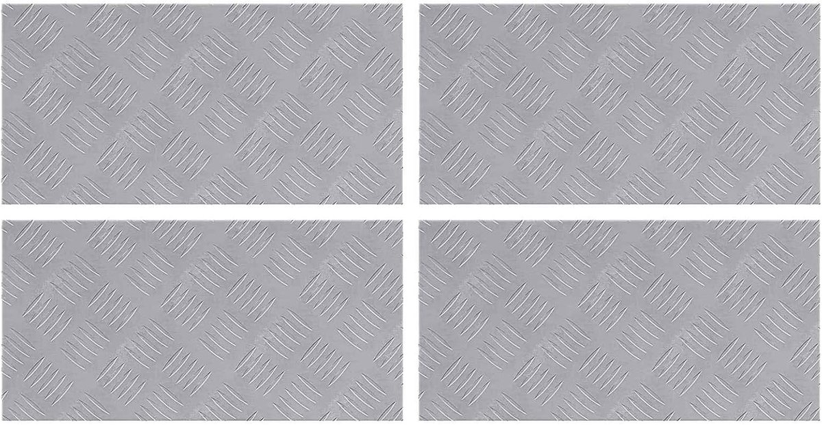 Trap Treden 4 Stuks 50x25 cm Zilver | Checkerplate ontwerp, antislip, voor binnen en buiten, eenvoudig te reinigen