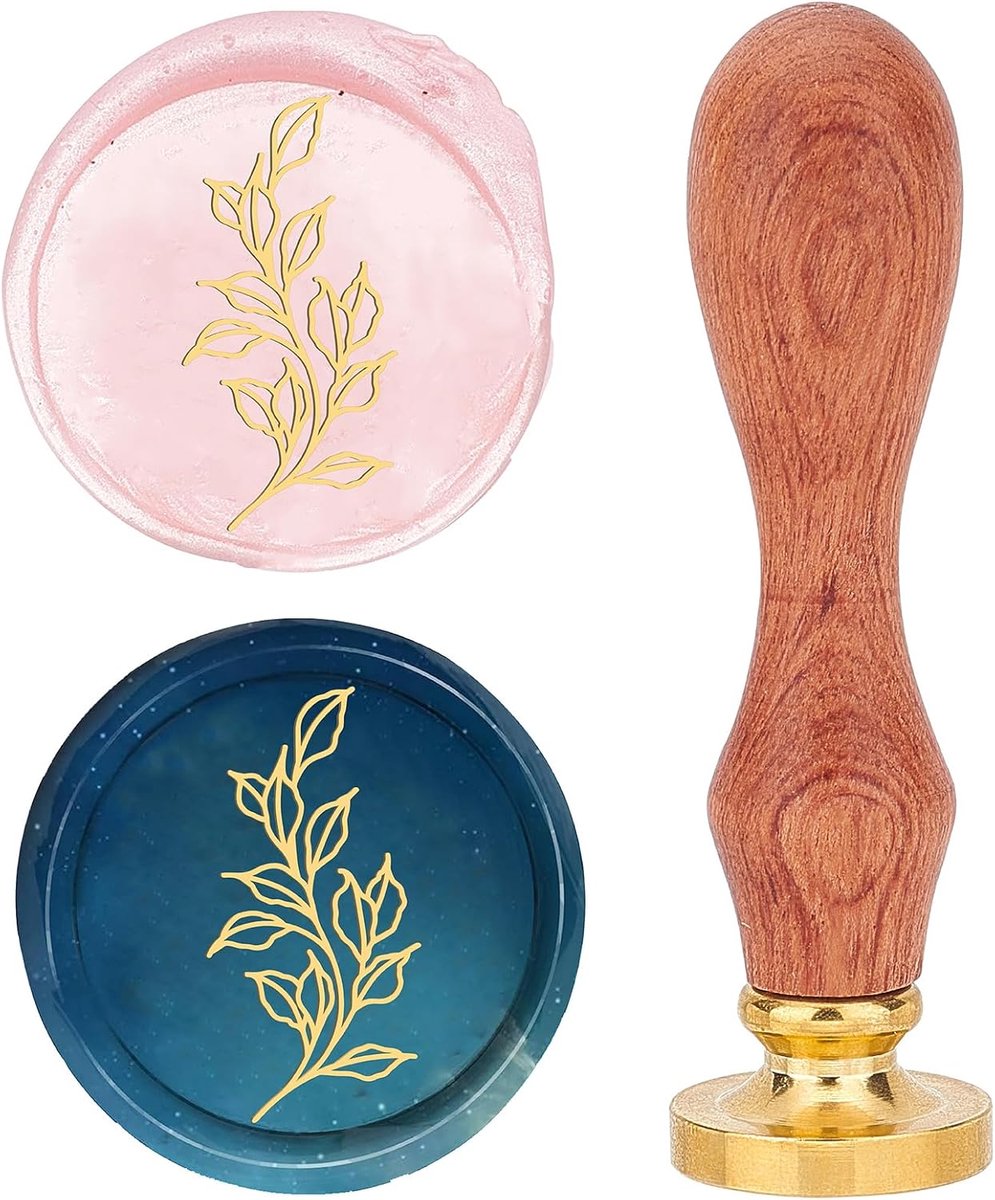 craspire Blad-was-zegelstempel, 25 mm, afneembare messing kop, retro vintage zegelwasstempel met houten handvat, met houten handvat voor bruiloftsuitnodigingen, enveloppen, Kerstmis, oogstfeest