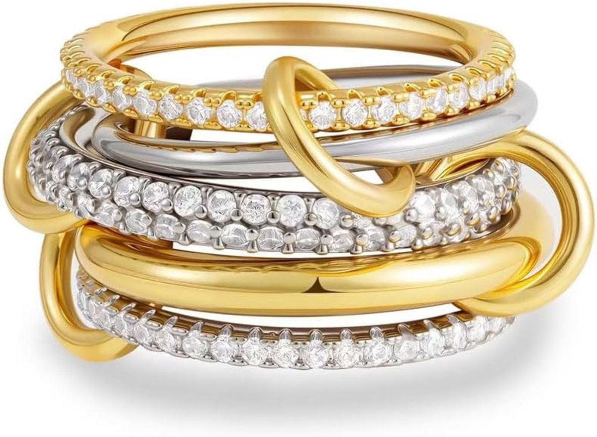 Ringen voor dames, gouden roestvrijstalen ringen, aanslagbestendig, waterdicht, modieuze sieradenset voor dagelijks gebruik en speciale gelegenheden