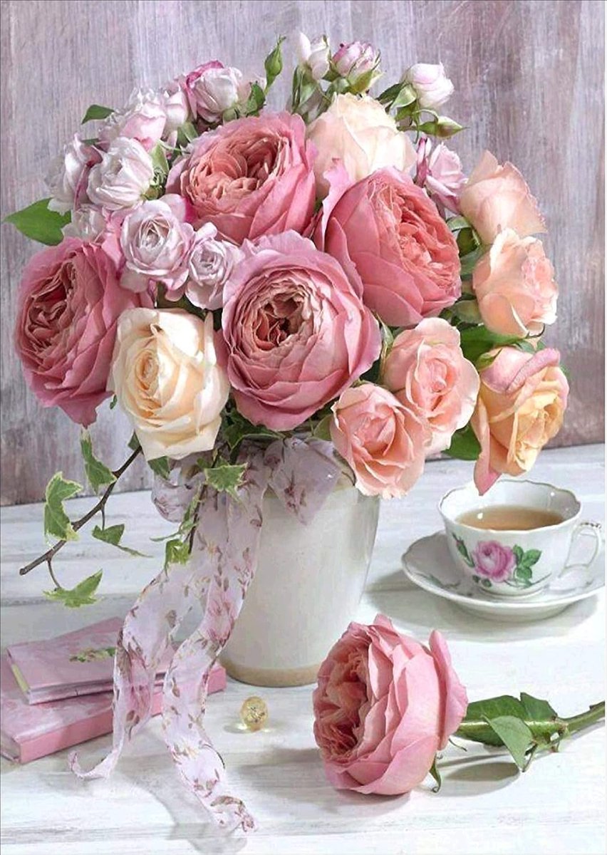 Kits voor volwassenen beginners, prachtige rozenbloemen DIY voorbedrukt kruissteek borduurwerk set met accessoires muur decor 36x46cm