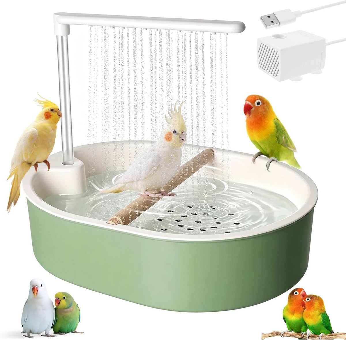 Vogeldouche, parkiet, parkietendouche, vogeldouche met waterval en circulatiekraan, automatische vogelbaddouche, vogelbad, badkuip, voor onafscheidelijke parkieten