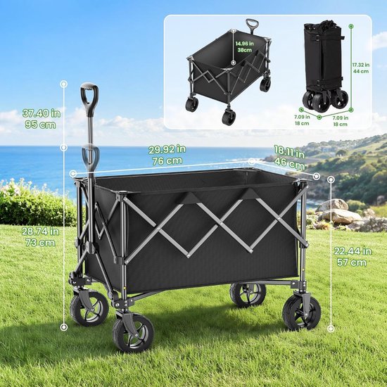 NIVA® Bolderkar - Festival Trolley Multifunctionele Kar - Opvouwbare Handkar - Zwart - 90cm x 60cm x 50cm van Niva — afbeelding 2