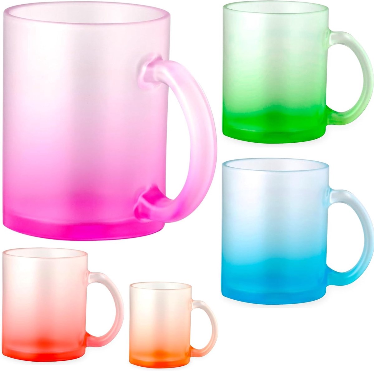noTrash2003 Set koffiekopjes koffiepot Haferl theeglas handvat onbreekbaar borosilicaatglas gesatineerd gematteerd - vrolijke kleurverlopen elk 350 ml kleurrijke set van 5 of kleurpure set van 6 (5 x