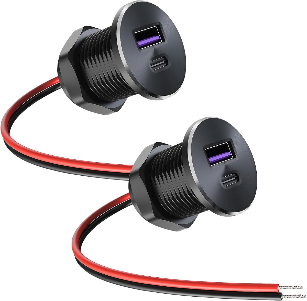 2 stuks USB C-stopcontact, 12 V, camper, aluminium, 18 W, QC 3.0 en 30 W, PD 3.0, auto, 12 volt, caravan, snellader, jacht, USB-aansluiting, inbouwbus voor caravans, aanhanger, vrachtwagen