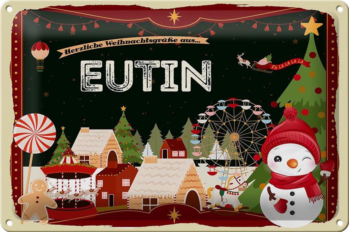 Blechschild Weihnachten Grüße aus EUTIN 30x20cm