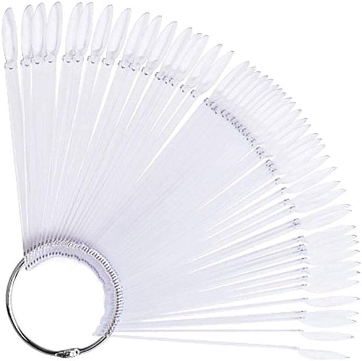 zalati 50 stuks ovale kleurenkaart manicure displayplaat transparante nagelplaat nagel ring display met metalen ring voor nagel gel olie praktijk nail art en beginners