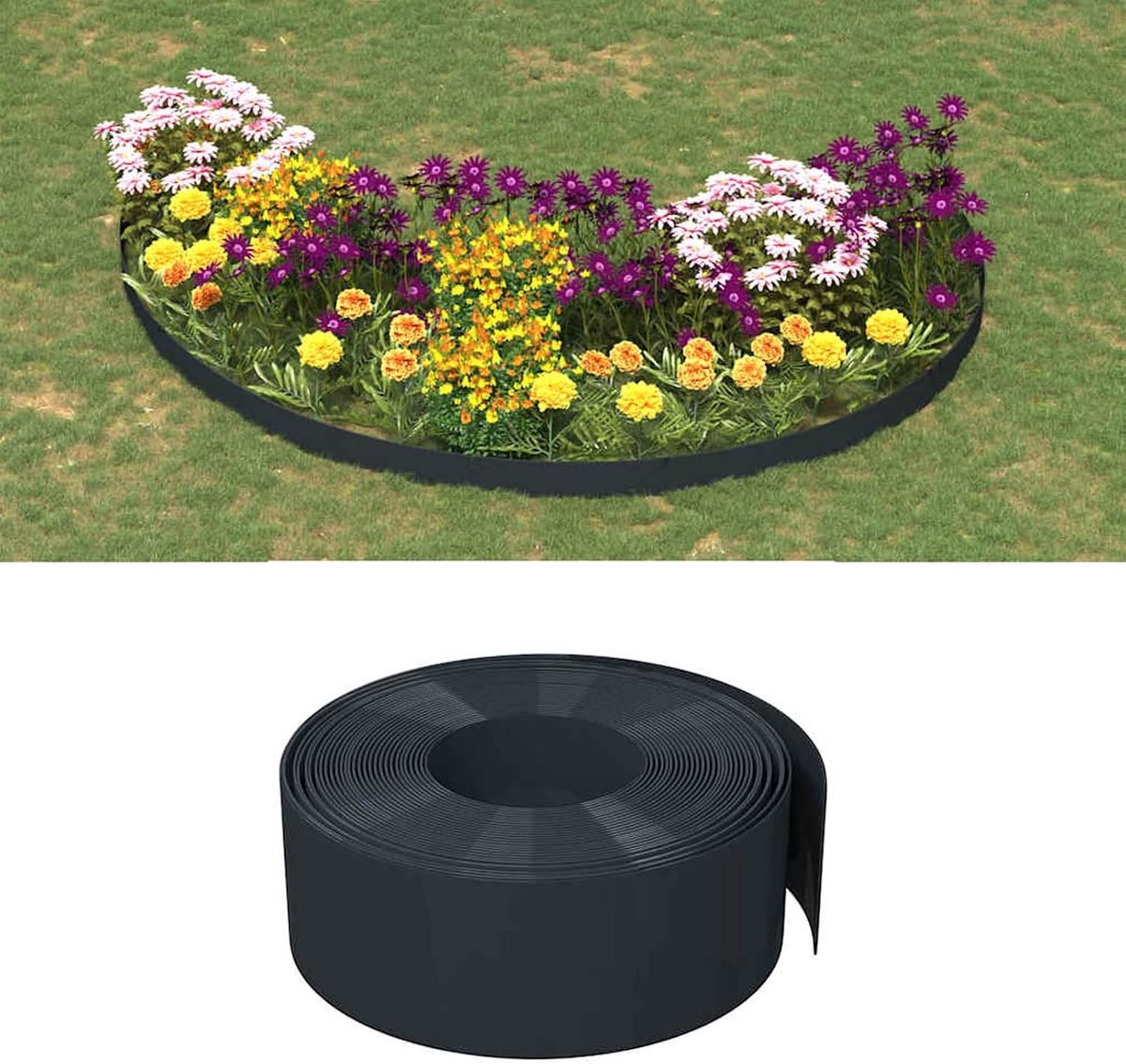 2 stuks, zwart, 10 m × 20 cm, polyethyleen, flexibele bloembedrand voor bloembedden, groentebedden en vijvers, uv-bestendig en zonder gereedschap te leggen