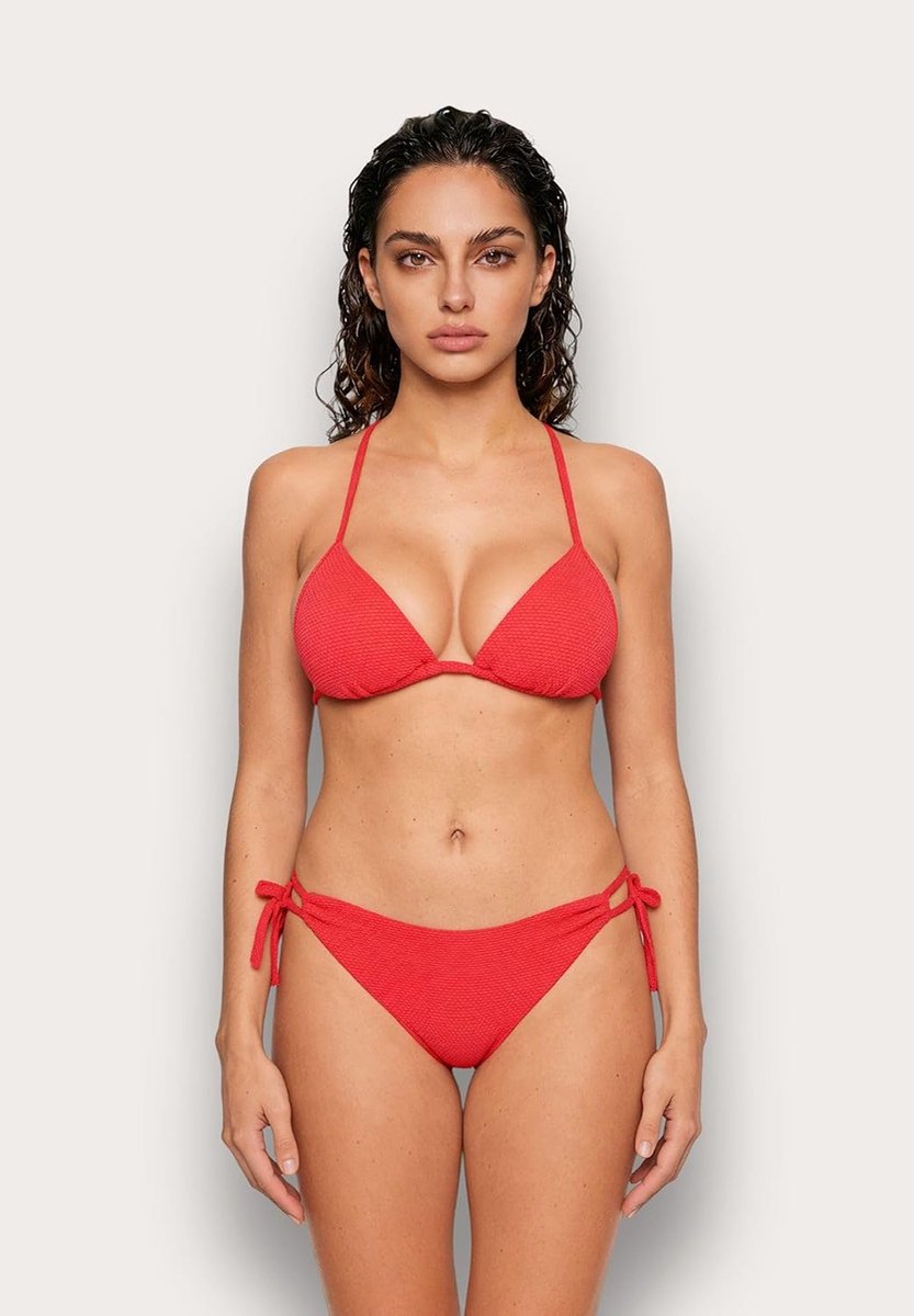 Bikini, laag deel, klassieke snit met trekkoord, dames, gestructureerd, koningsblauw, effen