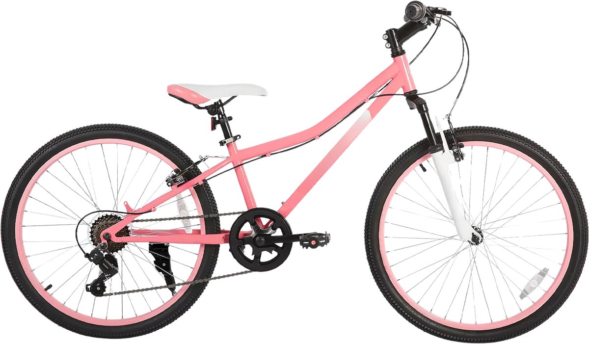 Happiq Mountainbike – Voor kinderen en – Voorverende vork kinderfiets – Roze 61 cm