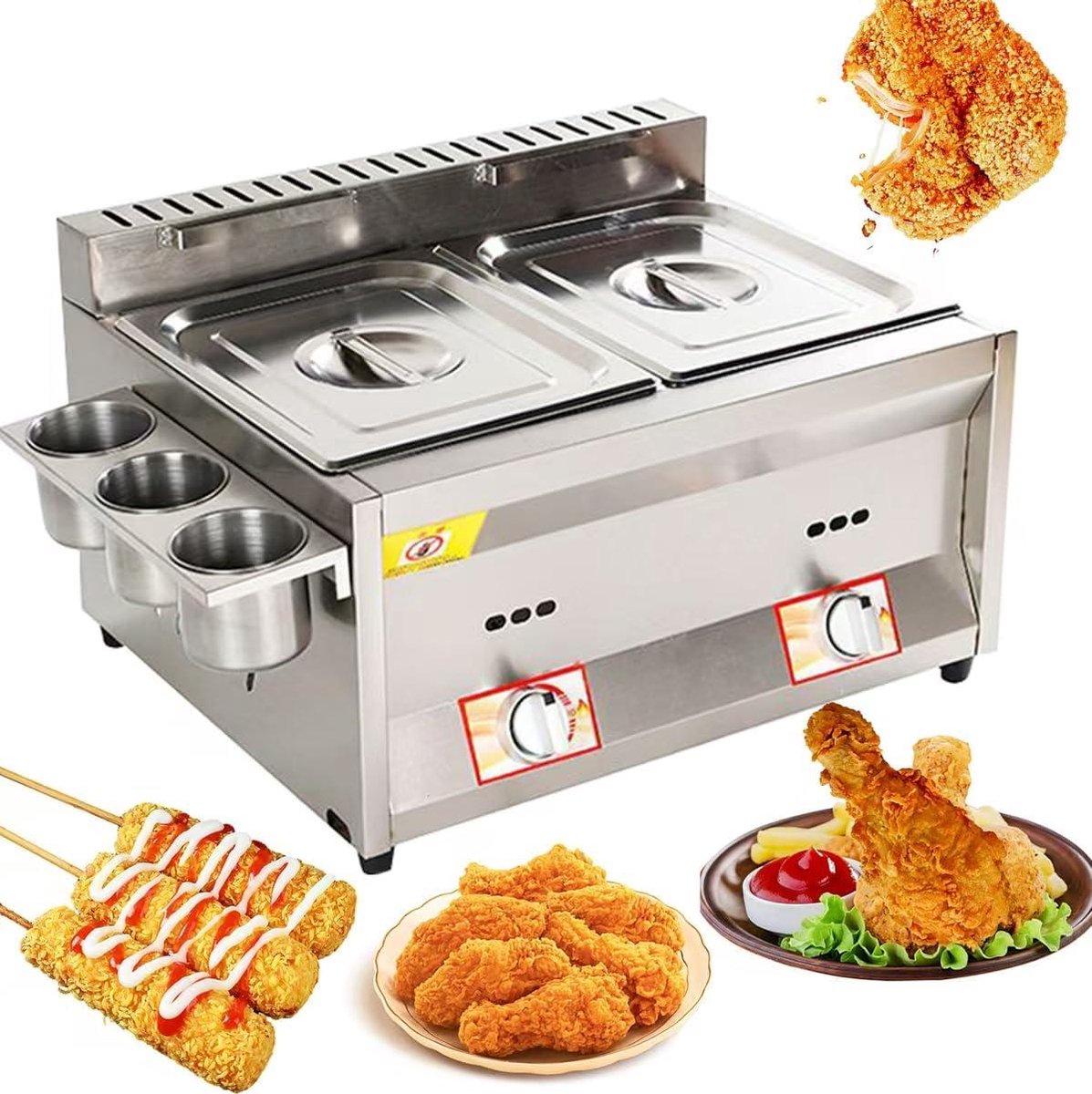 Gas Frituurpan - Dubbele Tank Friteuse - Frietjes Bakken - Roestvrij Staal - 2x10L - Zilver