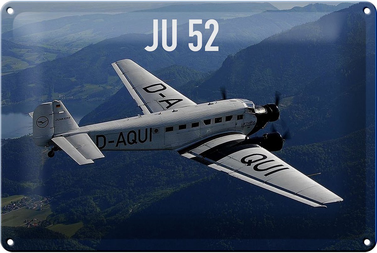 Blechschild Flugzeug 30x20cm JU 52 in der Luft