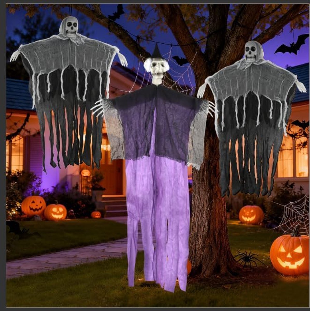 opknoping skelet geest decoraties, 3 Pack Magere Hein Props, 85 cm,120cm, Indoor Outdoor Spookhuis Decor
