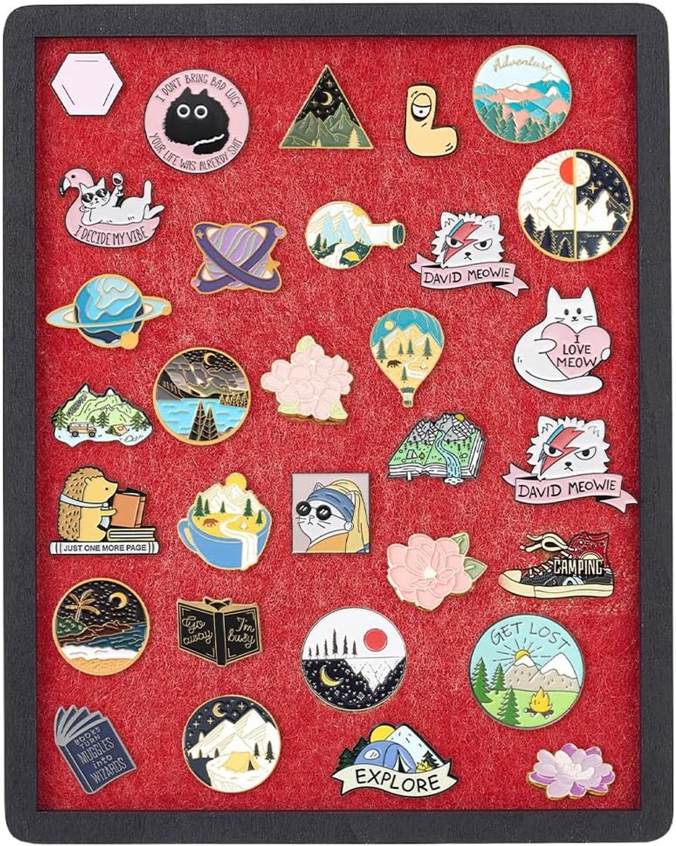 20x25 cm Displaykast Speldjes Houder Bord Verzamelobjecten Showcase met Zachte Vilt Achterkant en Multplex Frame voor Medaille Badge Sieraden Bescherming Rood