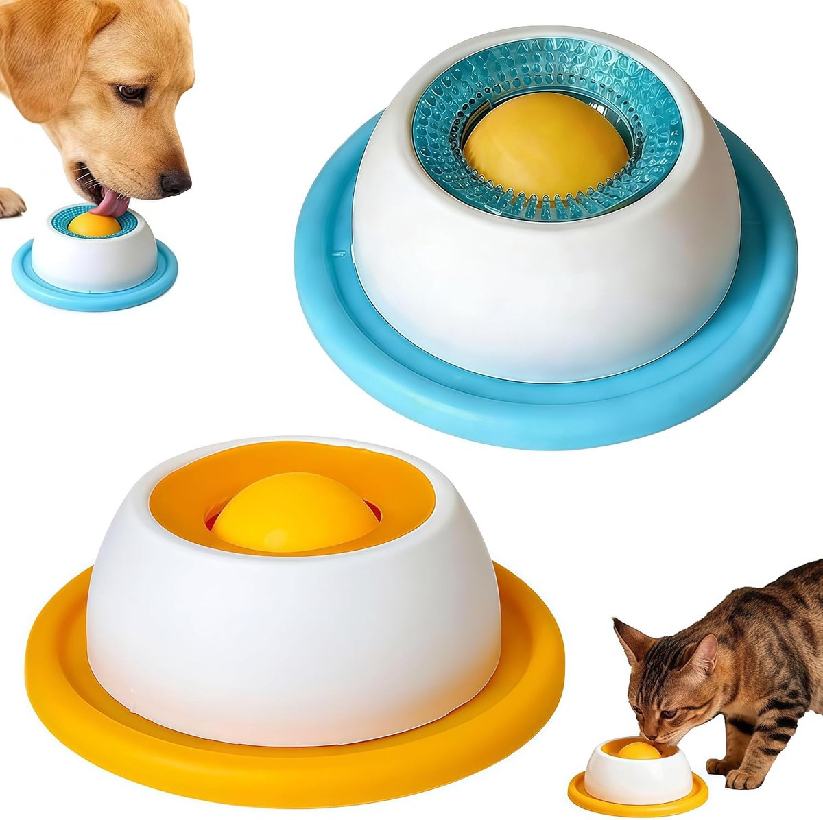 Pack of 2 Dog & Cat Lick Bowl Slow Feeder Toy - Anti-Slip Pet Licking Bowl for Dogs Cats, Dog Bowl Interactive Slow Feeder Lick Toy for Dogs Calming & Anxieties Relief