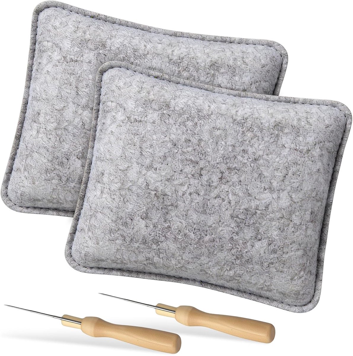 Vilten, gereedschapsset met 2 wollen viltbekleding, 2 viltnaaldhouders en viltnaalden voor wolvilt, onderlegger voor droog vilten, starterset, grijs