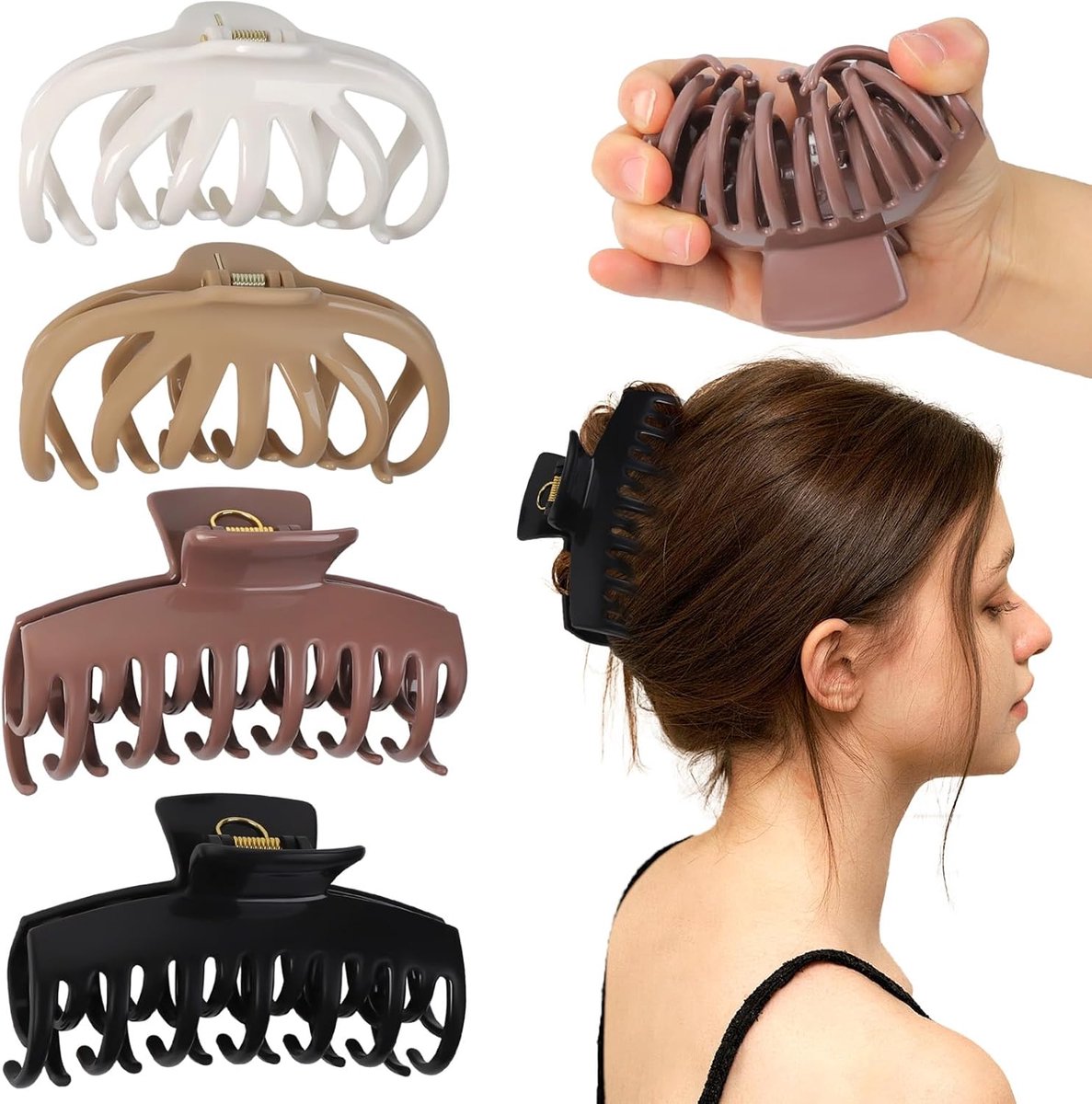 Haarspelden, flexibele antislip haarspelden voor dames, onbreekbare siliconen haarklauw, grote grip, haarspelden voor vrouwen en meisjes, fijn, dicht krullend (2 maten)