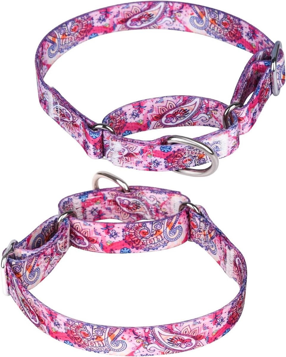 Duty Nylon Verstelbaar Martingale Hondenhalsband voor Wandeltraining Jongens- en Meisjeshonden (XL: 53-62CM, Roze)
